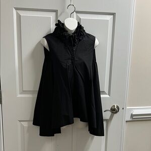 Athena Marie Women's Black Ruffled Collar Sleeveless Blouse